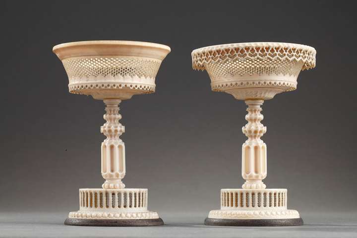 Early 19th century TURNED and carved IVORY CUPs